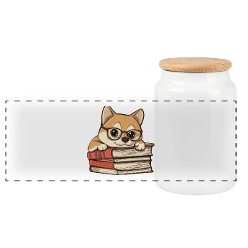 Mignon livre de lecture de chien Shiba Inu avec des lunettes - Boîte à biscuits avec couvercle en bois - blanc - Devant