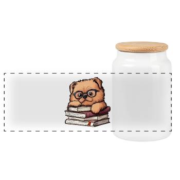 Mignon livre de lecture Chow Chow Dog avec des lunettes - Boîte à biscuits avec couvercle en bois - blanc - Devant
