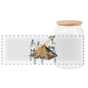 Aliens build laser pyramid - Panoramic Cookie Jar with Wooden Lid - white - Front