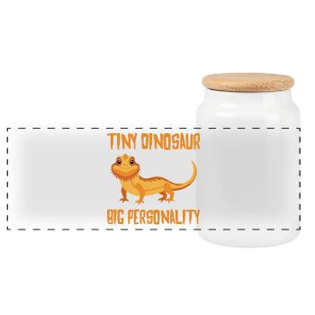 Petit Dinosaure Grande Personnalité Dragon Barbu, Reptile - Boîte à biscuits avec couvercle en bois - blanc - Devant