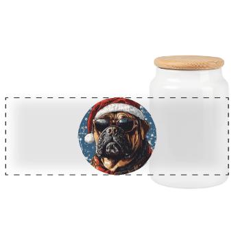 Santas Dogge mit Sonnenbrille - Panorama Keksdose mit Holzdeckel - Weiß - Vorne