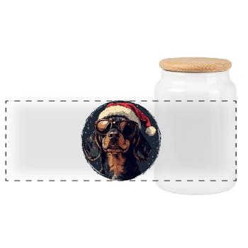 SantaDog Sonnenbrille - Panorama Keksdose mit Holzdeckel - Weiß - Vorne