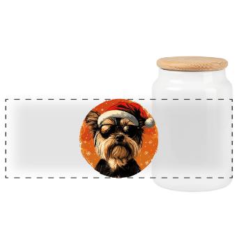Santa dog with sunglasses - Panoramic Cookie Jar with Wooden Lid - white - Front