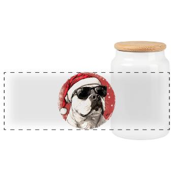 Cool dog in Santa look - Panoramic Cookie Jar with Wooden Lid - white - Front