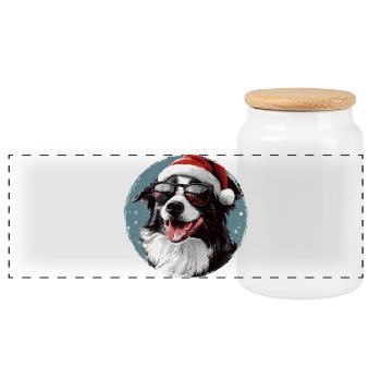 Dog Christmas with sunglasses - Panoramic Cookie Jar with Wooden Lid - white - Front