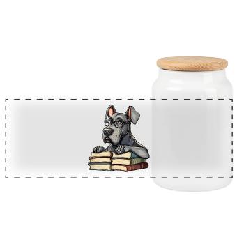Mignon livre de lecture de chien dogue allemand avec lunettes - Boîte à biscuits avec couvercle en bois - blanc - Devant