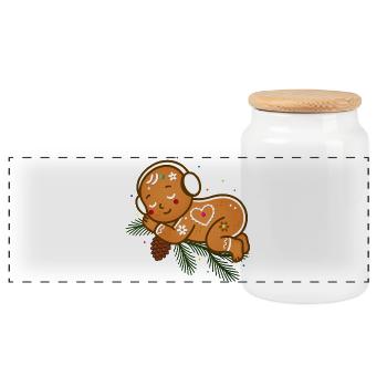 Bébé pain d’épices blotti sur des branches de sapin - Boîte à biscuits avec couvercle en bois - blanc - Devant