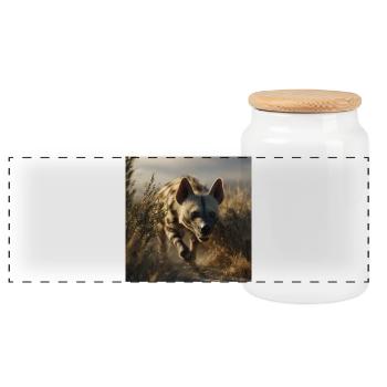 Striped hyena in the desert - Panoramic Cookie Jar with Wooden Lid - white - Front