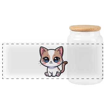 Calico Kawaii Kitten Charm - Panoramic Cookie Jar with Wooden Lid - white - Front