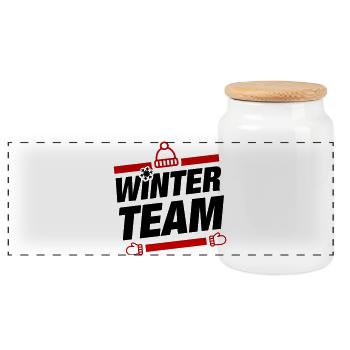 Winter Team Winterlich - Panorama Keksdose mit Holzdeckel - Weiß - Vorne