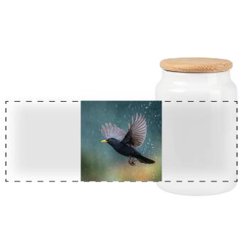 Merle noir sous la pluie Grive noire sous la pluie printanière - Boîte à biscuits avec couvercle en bois - blanc - Devant