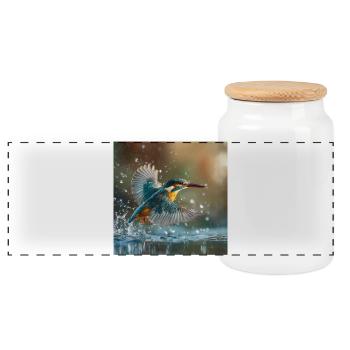Kingfisher in flight the nimble Kingfisher moment - Panoramic Cookie Jar with Wooden Lid - white - Front