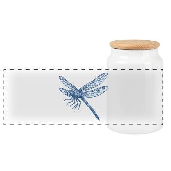 Geometrische Blaue Libelle - Panorama Keksdose mit Holzdeckel - Weiß - Vorne