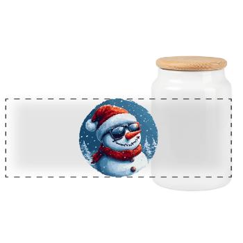 Cooler Schneemann mit Sonnenbrille im Schnee - Panorama Keksdose mit Holzdeckel - Weiß - Vorne
