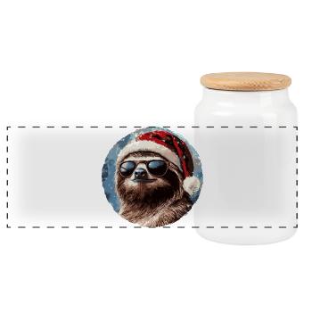 Sloth Santa Christmas - Panoramic Cookie Jar with Wooden Lid - white - Front