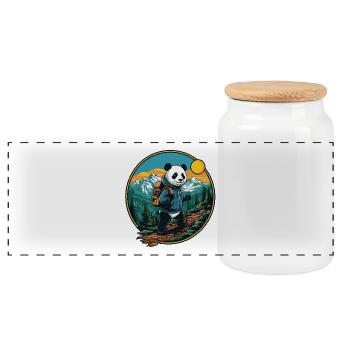 Randonnée de panda mignonne Camping Aventure en montagne - Boîte à biscuits avec couvercle en bois - blanc - Devant