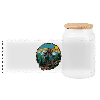 Randonnée d’ours mignons Camping Aventure en montagne - Boîte à biscuits avec couvercle en bois - blanc - Devant