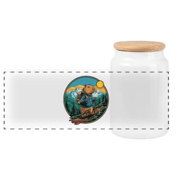 Randonnée de camping en montagne à Capybara mignonne - Boîte à biscuits avec couvercle en bois - blanc - Devant