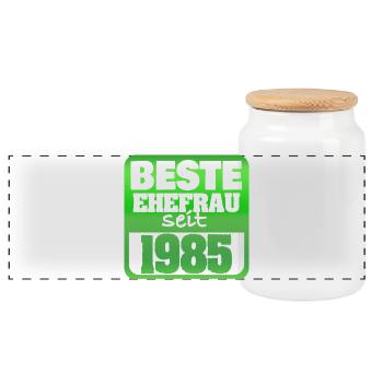 Woman 1985 - Panoramic Cookie Jar with Wooden Lid - white - Front