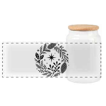 Couronne de Noël mystique - Gui, sapin et cône - Boîte à biscuits avec couvercle en bois - blanc - Devant