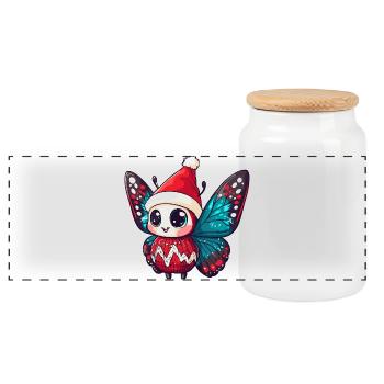 Noël de Noël Papillon - Boîte à biscuits avec couvercle en bois - blanc - Devant