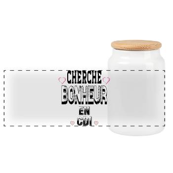 Cherche Bonheur on a permanent contract - Panoramic Cookie Jar with Wooden Lid - white - Front