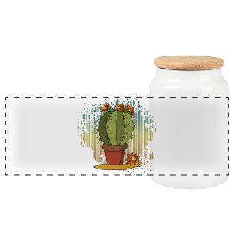 Flowers - Panoramic Cookie Jar with Wooden Lid - white - Front
