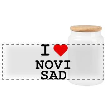 Ich liebe Novi Sad - I love Novi Sad - Panoramic Cookie Jar with Wooden Lid - white - Front