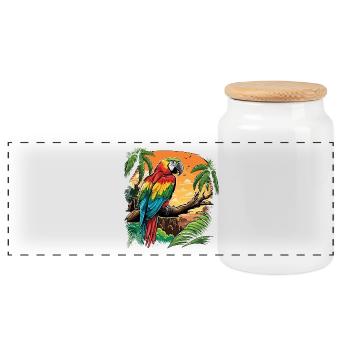 Magnificent parrot in the tropical forest - Panoramic Cookie Jar with Wooden Lid - white - Front