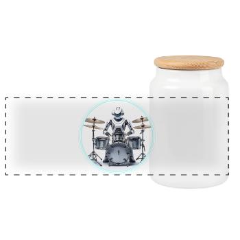 Drum Machine Roboter - Panorama Keksdose mit Holzdeckel - Weiß - Vorne