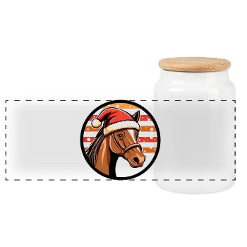 Cheval de Noël en chapeau de Noël - Boîte à biscuits avec couvercle en bois - blanc - Devant