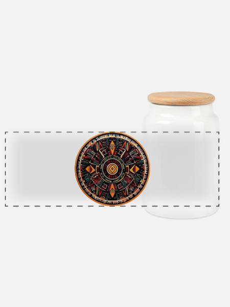 Mandala Feuerkreis - Panorama Keksdose mit Holzdeckel - Weiß