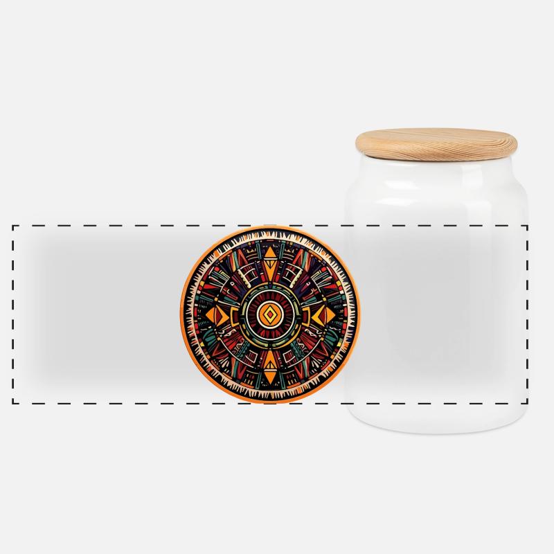 Mandala Feuerkreis - Panorama Keksdose mit Holzdeckel - Weiß