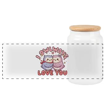 I owlways love you - Panoramic Cookie Jar with Wooden Lid - white - Front