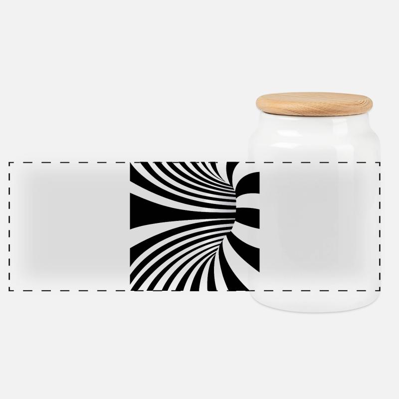Hypnotic Black and White Waves - Panoramic Cookie Jar with Wooden Lid - white