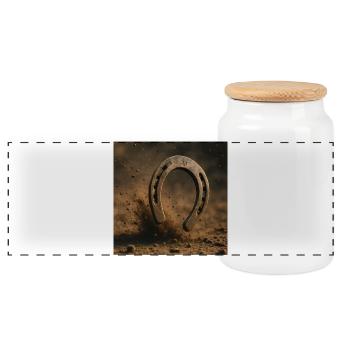 Horseshoe in dust - Panoramic Cookie Jar with Wooden Lid - white - Front
