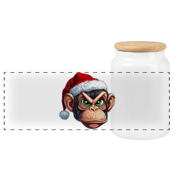 Monkey with Santa hat :) - Panoramic Cookie Jar with Wooden Lid - white - Front