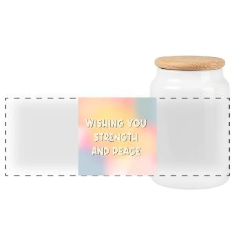 Wishing Strength Peace - Panoramic Cookie Jar with Wooden Lid - white - Front