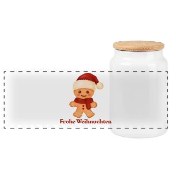Merry Christmas Gingerbread Man Advent - Panoramic Cookie Jar with Wooden Lid - white - Front