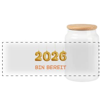 2026 Bin bereit Silvester Vorfreude Neujahr  - Panorama Keksdose mit Holzdeckel - Weiß - Vorne