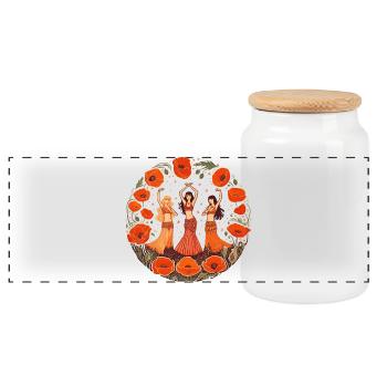 Trio de danse du ventre du cercle de pavot - Boîte à biscuits avec couvercle en bois - blanc - Devant