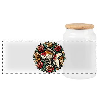 Koi-und-Rosen-Kreis-Design - Panorama Keksdose mit Holzdeckel - Weiß - Vorne