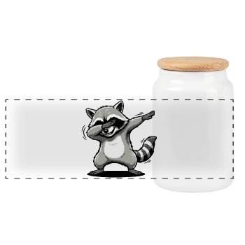 Lustiger dabbender Waschbär Cartoon - Panorama Keksdose mit Holzdeckel - Weiß - Vorne