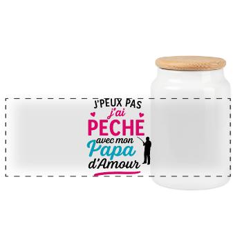 J'ai Pêche avec Papa d'Amour - Boîte à biscuits avec couvercle en bois - blanc - Devant