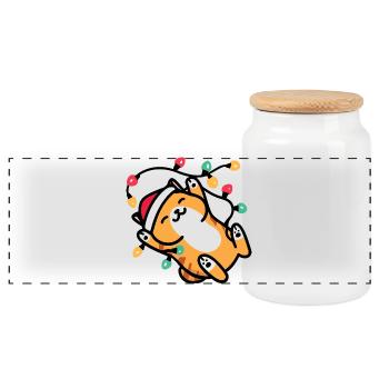 Kawaii Katze Lichterkette Weihnachten - Panorama Keksdose mit Holzdeckel - Weiß - Vorne