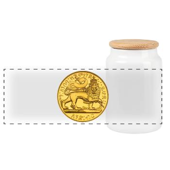 1889-1897 Menelik II Tripe of Judah Lion of Judah  - Panorama Keksdose mit Holzdeckel - Weiß - Vorne