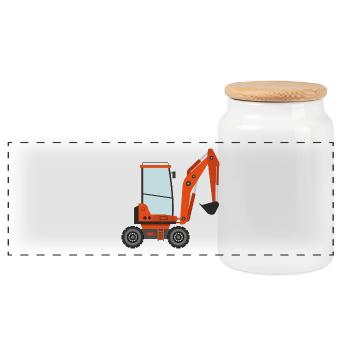 Bagger - Panorama Keksdose mit Holzdeckel - Weiß - Vorne
