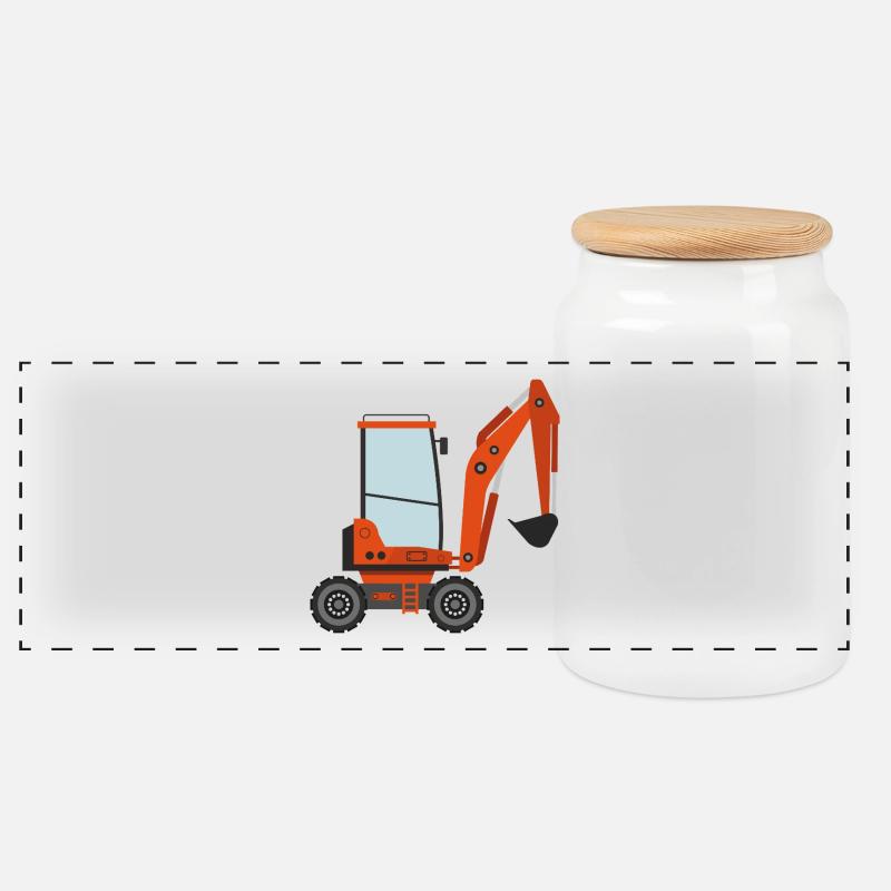 Bagger - Panorama Keksdose mit Holzdeckel - Weiß