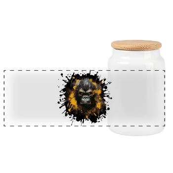 Gorilla Splatter Porträt - Panorama Keksdose mit Holzdeckel - Weiß - Vorne