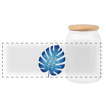 Geometrische Monstera Blau Blatt - Panorama Keksdose mit Holzdeckel - Weiß - Vorne